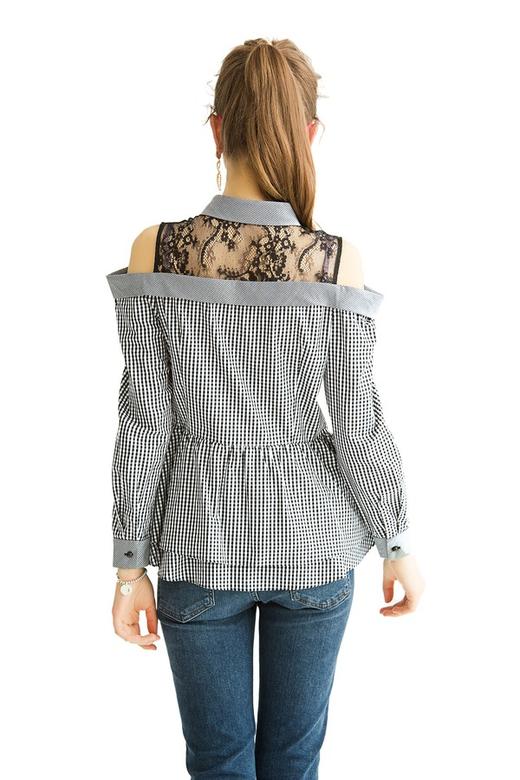 EVA OUXIU伊华欧秀 仿两件格纹蕾丝衬衫 1666 商品图3