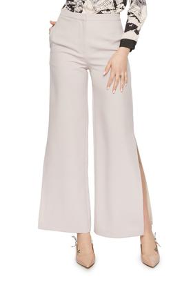 AVA 米色高腰开衩阔腿裤 5602