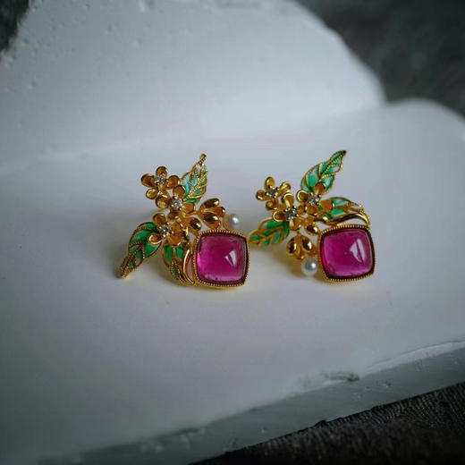 龢盒原创 醉里仙人摇桂树，人间换作清风 桂花碧玺小耳钉 商品图3