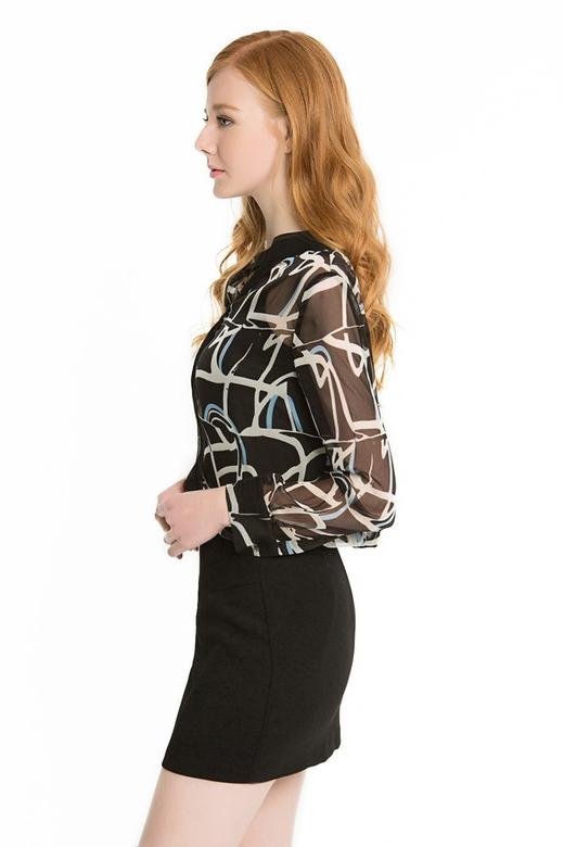 SINGLY 抽象印花透视雪纺衫 1172 商品图1