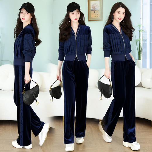 春装时尚两件套，金丝绒蕾丝拼接套装HR-YLFS8826-1 商品图1