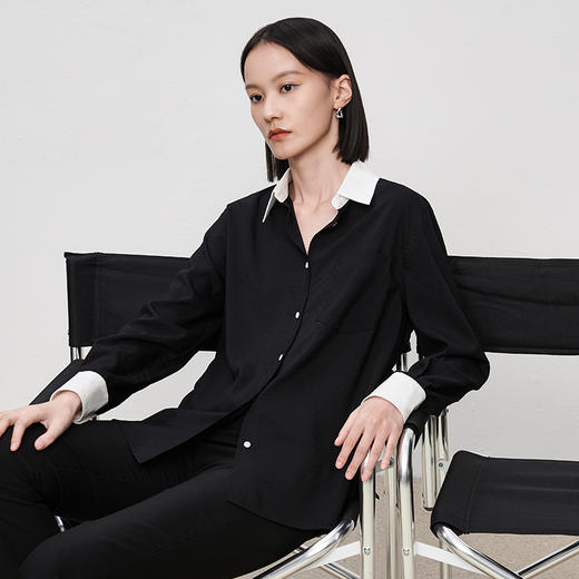 IN AND ON2023春季新款衬衫女条纹拼接百搭显瘦翻领气质上衣52596 商品图10