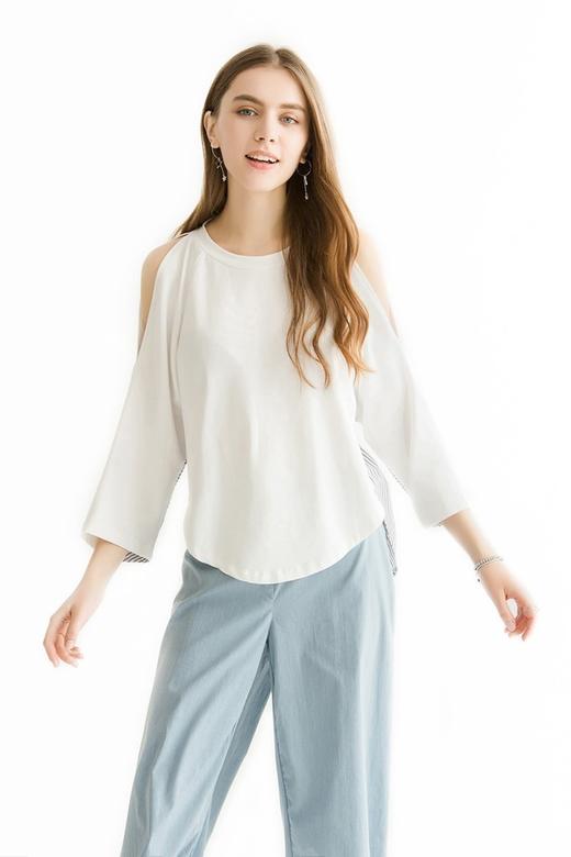 JUCY JUDY 条纹拼接挖肩T恤 1244 商品图0