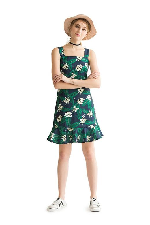 AVA 花卉荷叶边饰吊带连衣裙 1604 商品图0