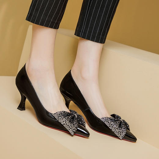 时尚优雅，尖头真皮蝴蝶结高跟单鞋XL542 商品图5