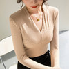DY330291新款女装性感深V洋气小衫弹力内搭紧身长袖上衣 商品缩略图0