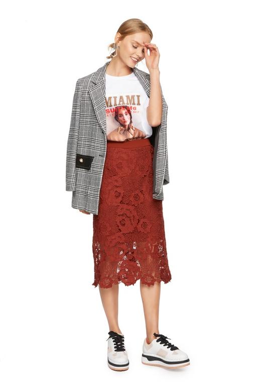 OCTAVIA 橘红色镂空高腰半裙 5365 商品图3