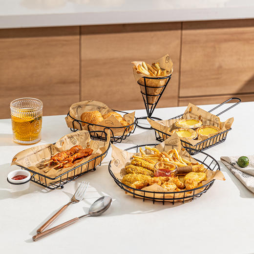 摩登主妇创意小吃篮炸鸡筐油炸小吃筐铁艺装薯条的篮子果盘零食盘 商品图0