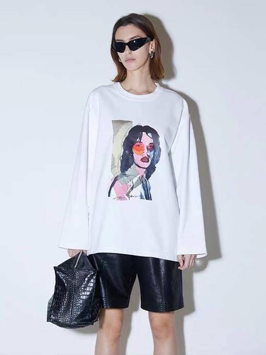 人像印花宽松长袖T恤 商品图0