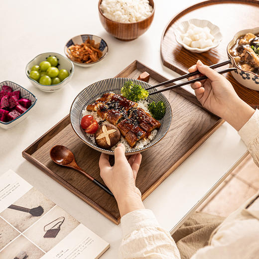 摩登主妇木质托盘早餐盘胡桃木盘子日式分餐盘家用一人食餐具套装 商品图1