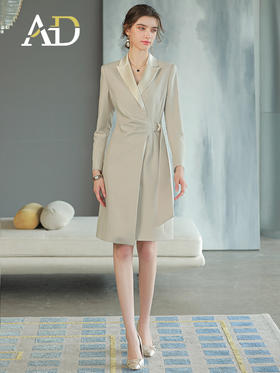香槟色醋酸领职业连衣裙高级感主持人正装裙子