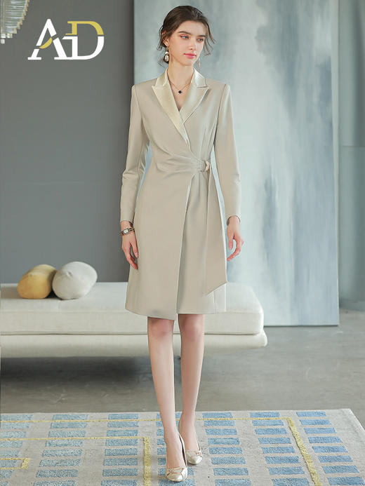 香槟色醋酸领职业连衣裙高级感主持人正装裙子 商品图0