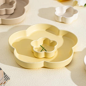 摩登主妇原创花朝饺子盘带醋碟ins风分格餐盘儿童陶瓷水饺专用盘