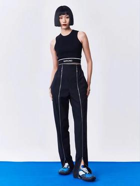 双拉链开叉长裤