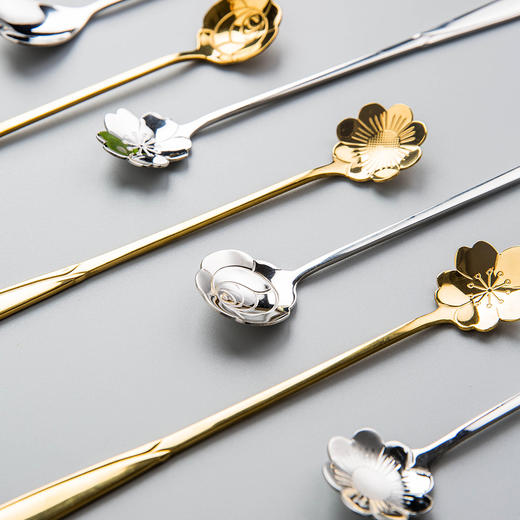 摩登主妇咖啡勺304不锈钢勺子家用长柄勺甜品勺咖啡搅拌勺樱花勺 商品图2