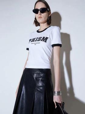 撞色印花修身短袖