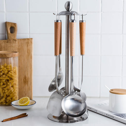 摩登主妇锅铲不锈钢手柄家用木质汤勺勺铲套装炒菜专用铲子厨具 商品图1