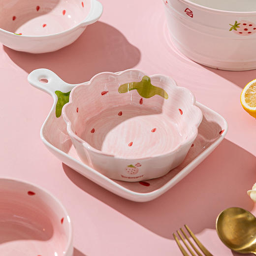 摩登主妇草莓碗陶瓷沙拉碗手柄碗可爱双耳汤碗好看的碗少女心餐具 商品图2