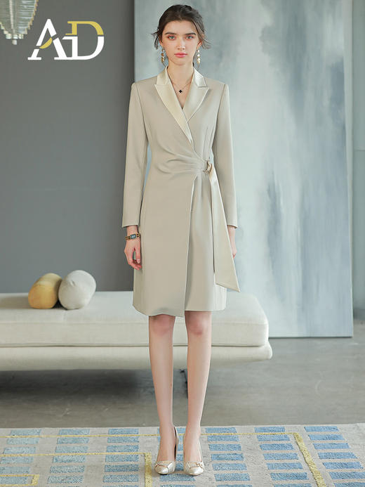 香槟色醋酸领职业连衣裙高级感主持人正装裙子 商品图1