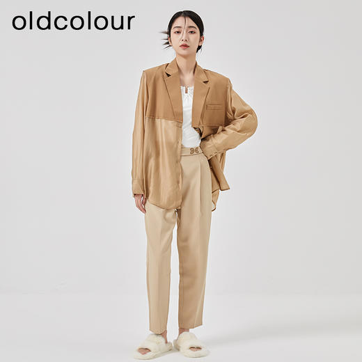 oldcolour2023春季新款设计感拼接宽松中长款西装外套女O13042328 商品图2