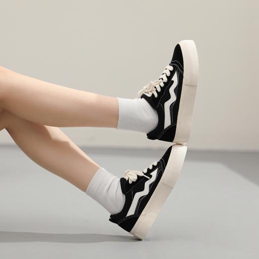 ZHR撞色拼接厚底板鞋女2023新款学院经典黑白运动休闲鞋韩版百搭 商品图6