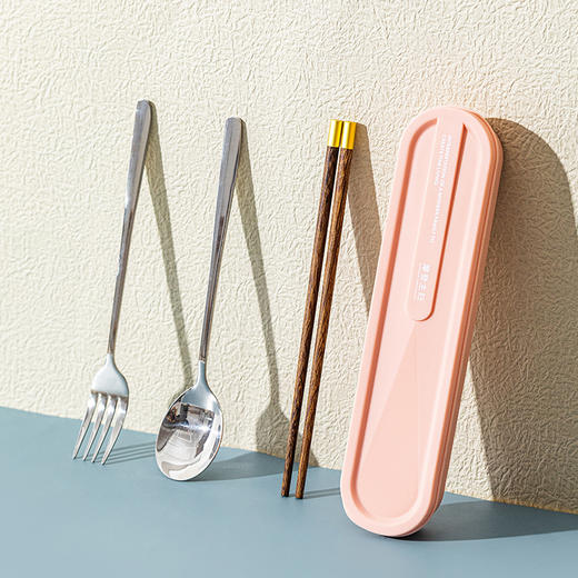 摩登主妇筷子勺子套装学生一人用收纳盒单人装户外便携餐具三件套 商品图2