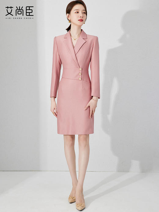 粉色职业连衣裙女春高端气质通勤中长裙时尚播音艺考主持正装套裙 商品图2