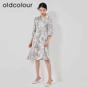 oldcolour2023春季新款复古法式碎花高腰中长款连衣裙女O13102361
