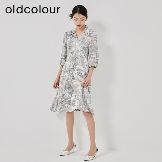 oldcolour2023春季新款复古法式碎花高腰中长款连衣裙女O13102361 商品图0