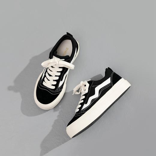 ZHR撞色拼接厚底板鞋女2023新款学院经典黑白运动休闲鞋韩版百搭 商品图10