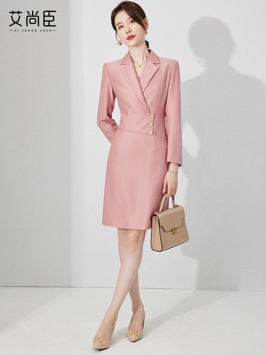粉色职业连衣裙女春高端气质通勤中长裙时尚播音艺考主持正装套裙 商品图1