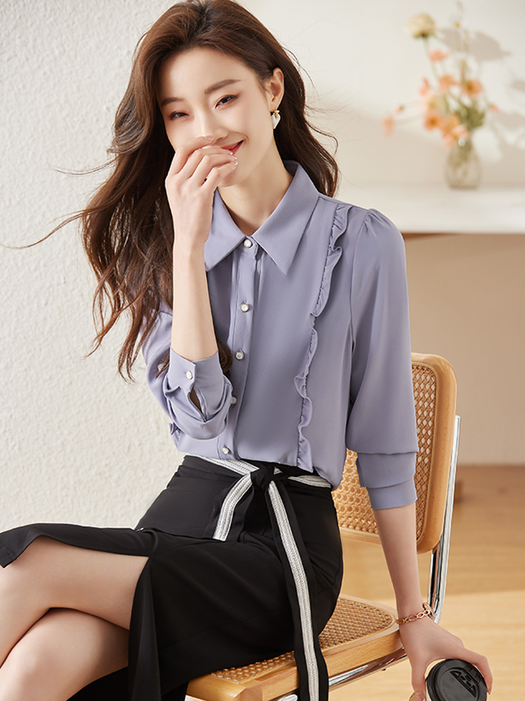 职业雪纺衬衫女设计感小众别致上衣春秋法式气质时尚衬衣