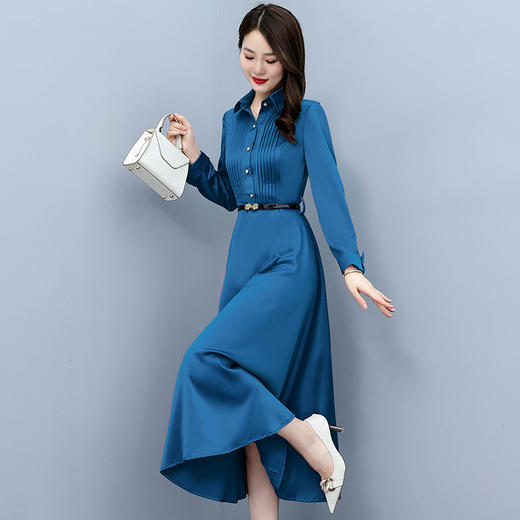 醋酸缎面时尚气质显瘦优雅遮肚纯色裙连衣裙AHM-nrh3685 商品图1