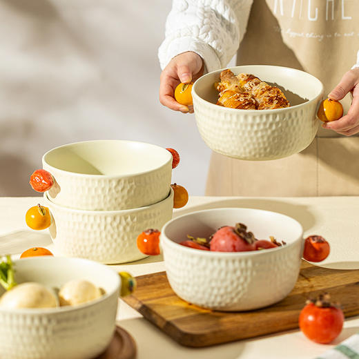 摩登主妇创意泡面碗双耳汤碗日式清新餐具甜品沙拉碗可爱水果大碗 商品图1