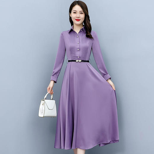 醋酸缎面时尚气质显瘦优雅遮肚纯色裙连衣裙AHM-nrh3685 商品图0