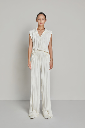 翻领V领下摆抽绳包肩上衣