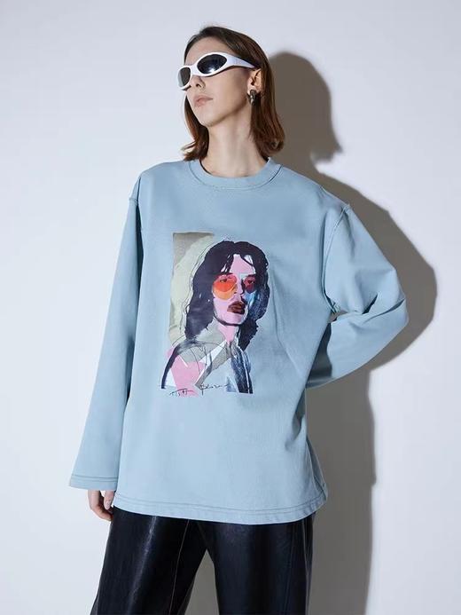 人像印花宽松长袖T恤 商品图0