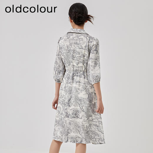 oldcolour2023春季新款复古法式碎花高腰中长款连衣裙女O13102361 商品图4