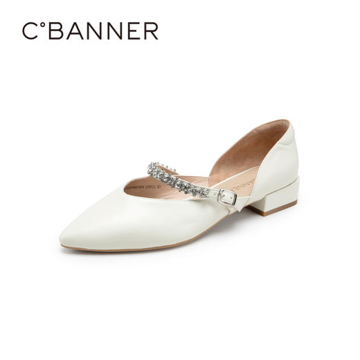 千百度女鞋夏季时装半凉钻带单鞋通勤真皮晚晚鞋中跟尖头 A24237007 商品图0