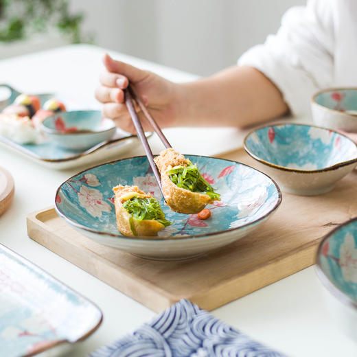 摩登主妇日式玉兰花陶瓷餐具套装鱼盘盘子汤碗面碗家用饭碗创意碟 商品图1