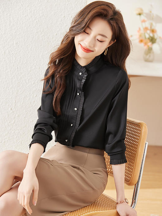 早春新款立领衬衣通勤时尚内搭衬衫女法式高级上衣 商品图2