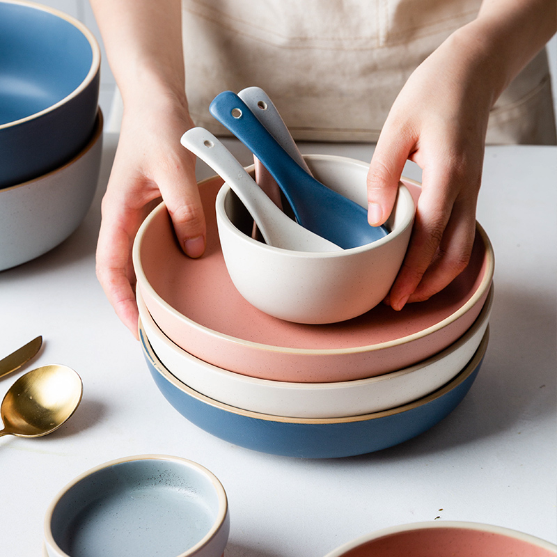 限时摩登主妇莫兰迪北欧简约碗碟餐具家用陶瓷网红汤碗盘套装组合