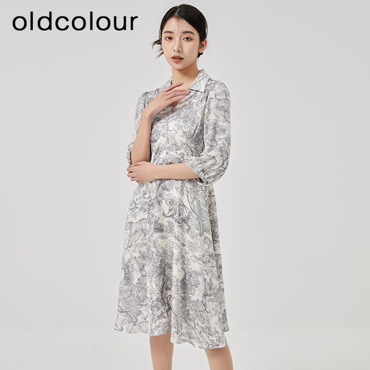 oldcolour2023春季新款复古法式碎花高腰中长款连衣裙女O13102361 商品图2