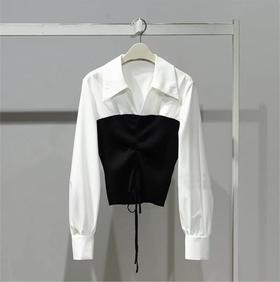 太平鸟摩登拼接上衣A1CDD1578黑色