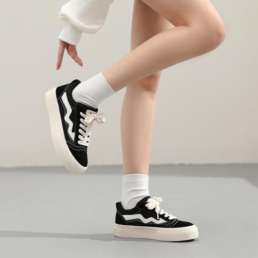 ZHR撞色拼接厚底板鞋女2023新款学院经典黑白运动休闲鞋韩版百搭 商品图3