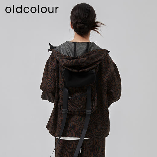 oldcolour2023春季新款咖色休闲字母印花宽松连帽外套女O13041358 商品图4