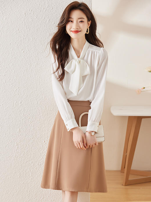 职业雪纺衬衫女长袖蝴蝶结飘带法式上衣洋气时尚高端衬衣 商品图2