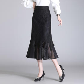 YY-2305蕾丝鱼尾半身裙女春季2023新款高腰显瘦中长款网纱边包臀裙一步裙