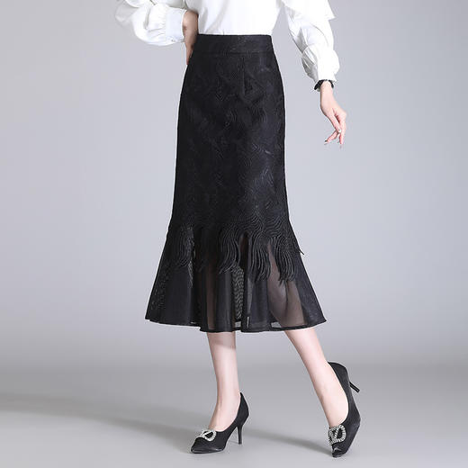 YY-2305蕾丝鱼尾半身裙女春季2023新款高腰显瘦中长款网纱边包臀裙一步裙 商品图0