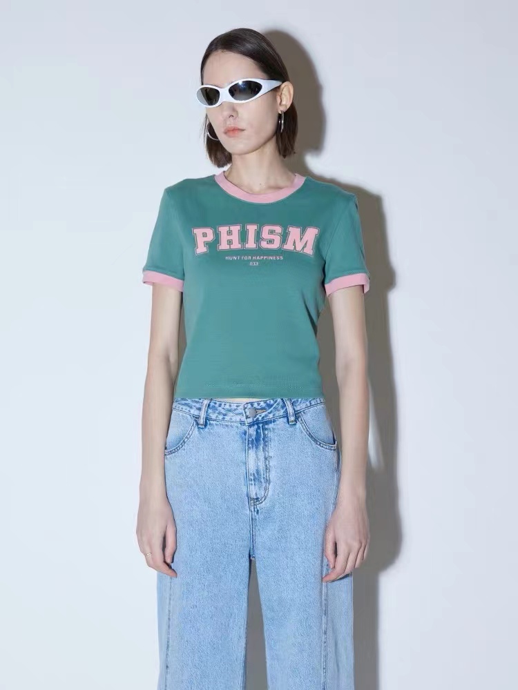 撞色印花修身短袖